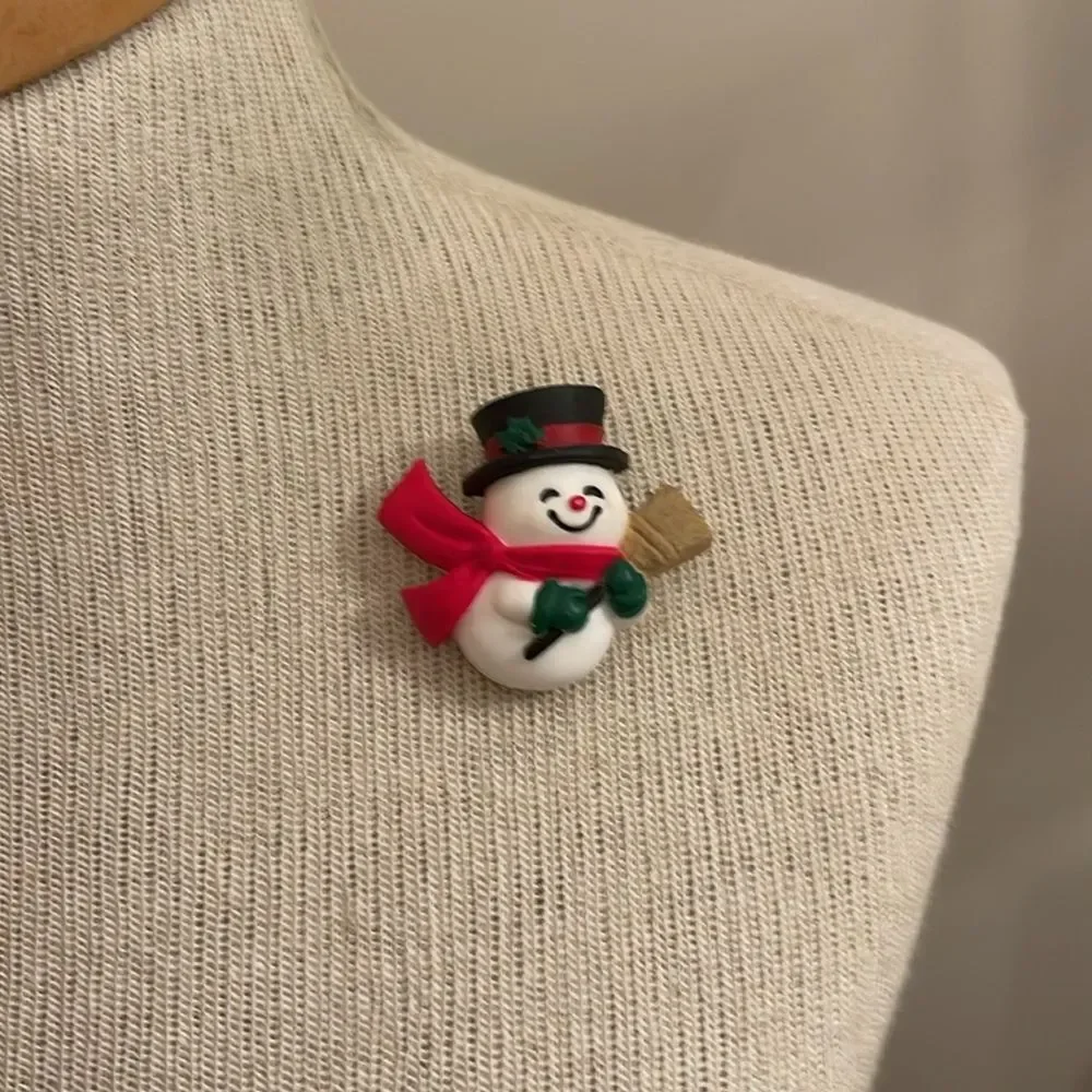 Vintage Whimsical Hallmark Holiday Snowman Lapel Pin Christmas Brooch